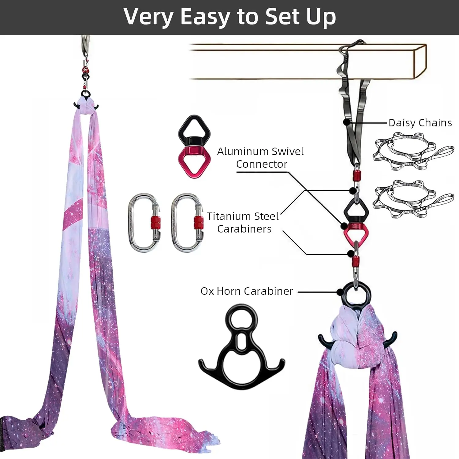 Premium 9 Yards Aerial Silks Kit 40-Denier Nylon Tricot Fabric(tear-proof) Yoga Hammock,Aerial Dance Flying Swing for Antigravit