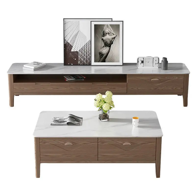 Nordic rock slab coffee table TV cabinet Solid wood audio-visual Floor  Living room simple