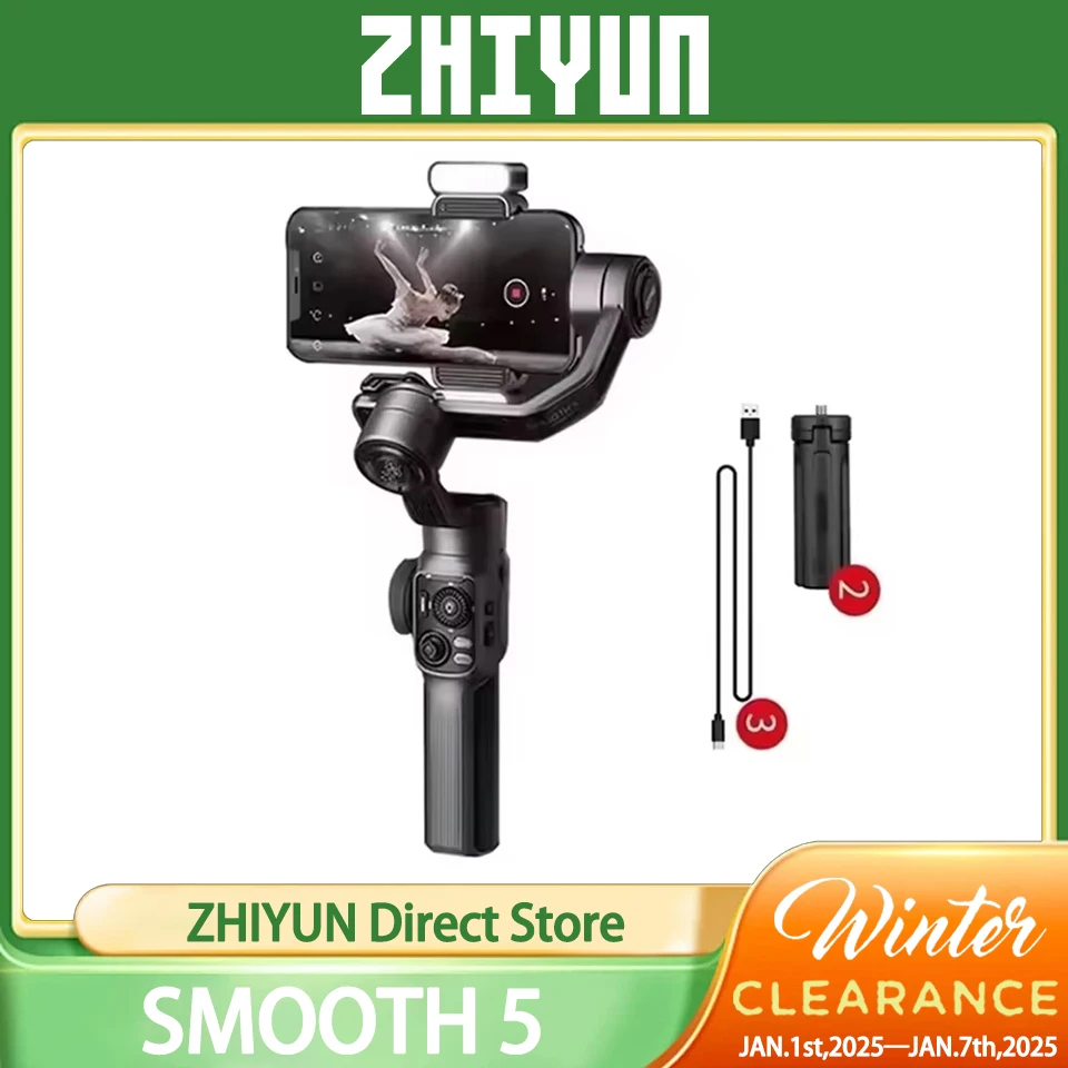 ZHIYUN SMOOTH 5 Smartphone Gimbal 3-Axis Handheld Stabilizer Selfie Stick for Live Streaming Video Shooting Vlog Recording