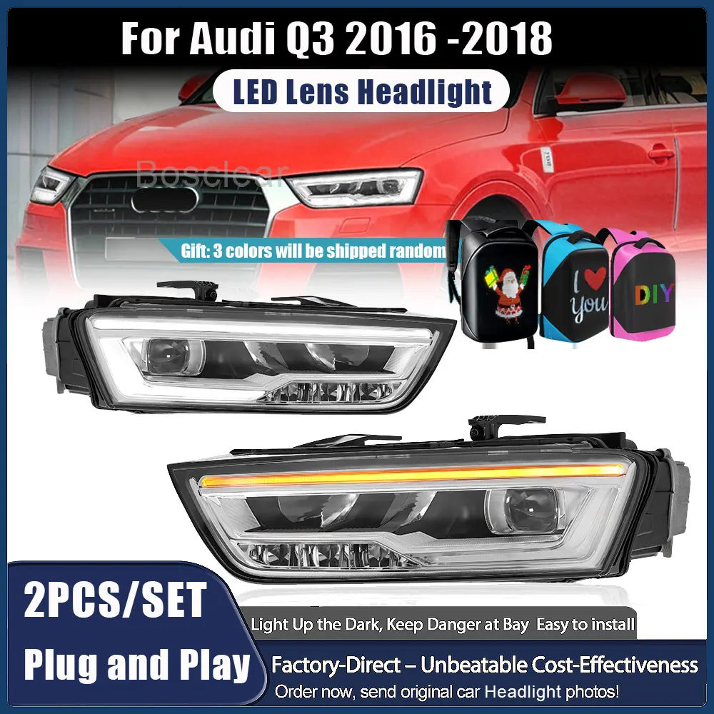 

2pcs LED Headlight Assembly for Audi Q3 SQ3 2016 2017 2018 Upgrade New Headlamp Dynamic signal Turn signal Light Car Accessories