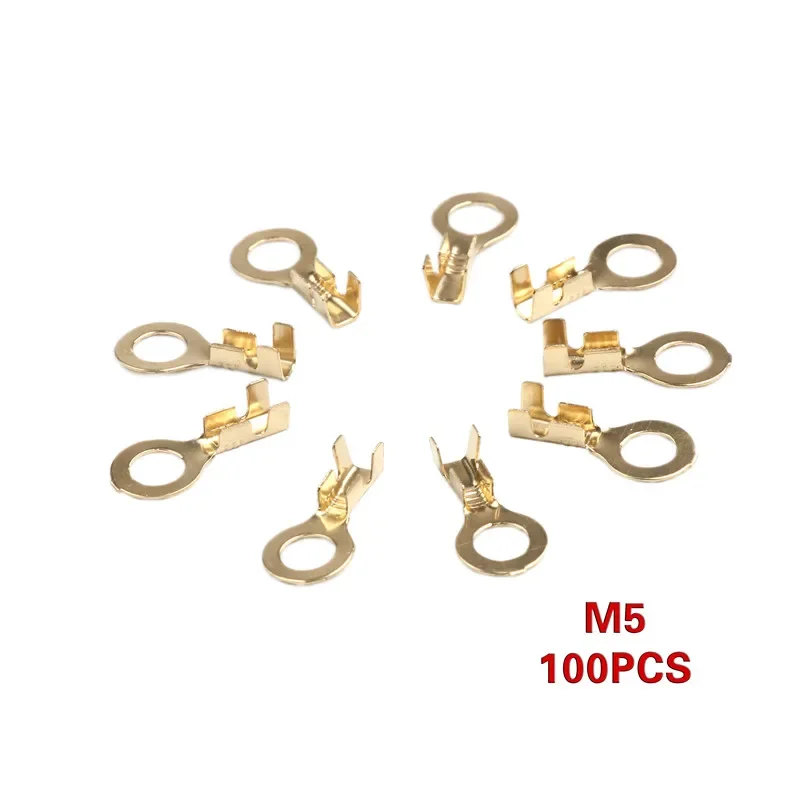 100Pcs 3.2-6.2mm Wire Cable Connectors Brass Non-insulated Ring Cable Lugs Terminals Assorted Naked Terminals Set