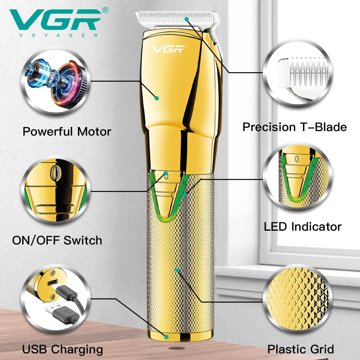 ماكينة قص الشعر الكهربائية VGR 903 الاحترافية القابلة لإعادة الشحن عبر USB للرجال #3