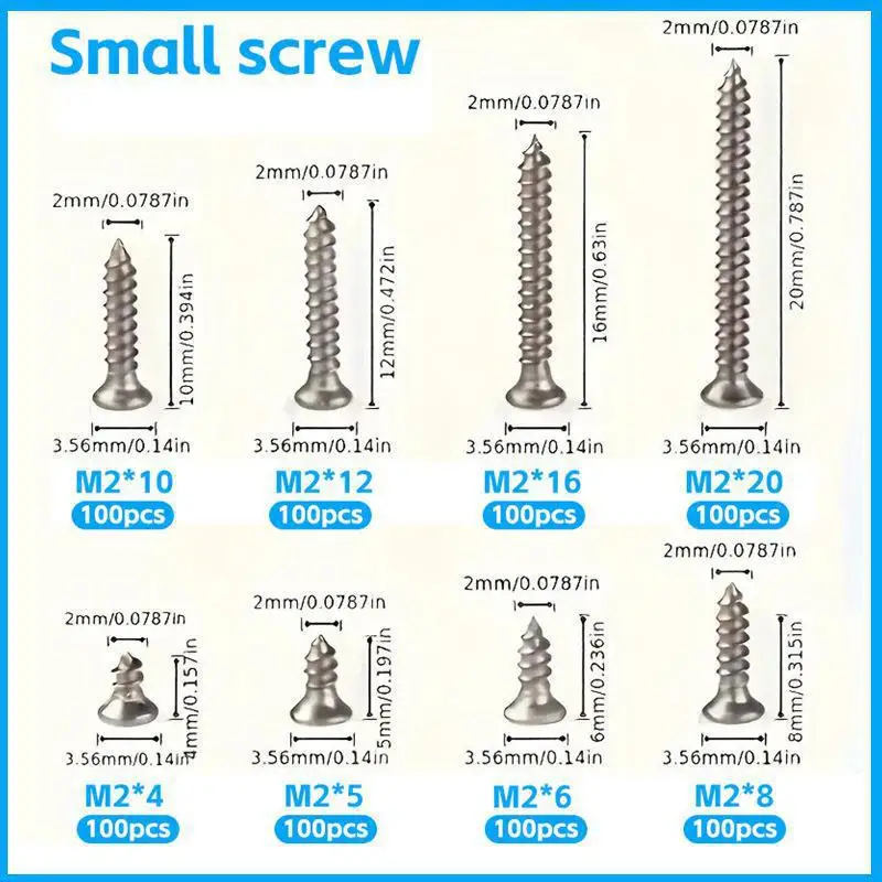 800pcs Self Wood Screws Set Self Screws Assortment Kit  Lock Nut Wood Thread Nail Woodworking DIY Supplies