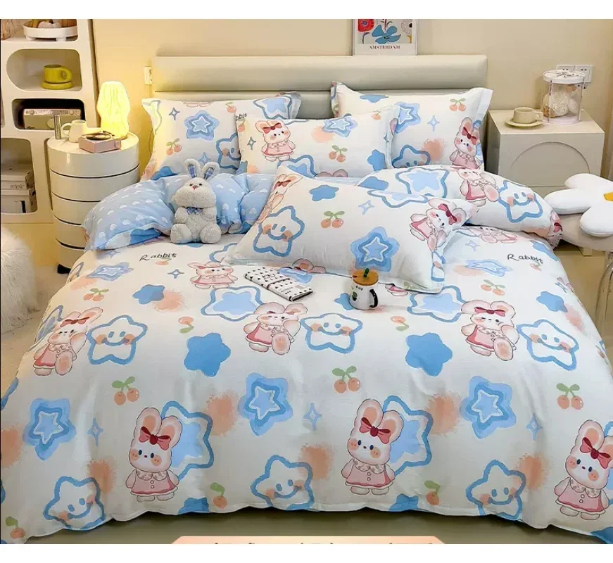 

100% Cotton Duvet Cover +2pcs Pillowcases Cartoon Flower Cotton Kids Bed Linen Twin Full Queen Kings Size Home Bedding Set B87C