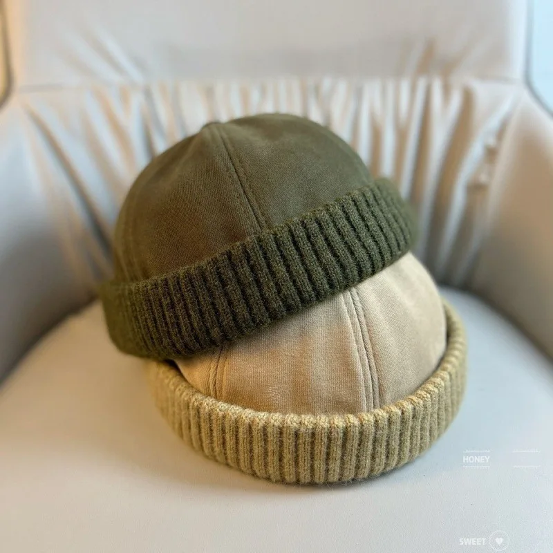 Autumn and winter melon leather hat Korean version ins brimless sailor hat men casual street yuppie hat landlord hat women trend