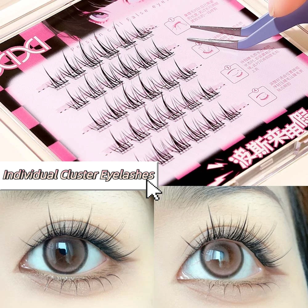 ขนตาปลอมแบบแยกส่วน L Curl DIY 7-12 มม. ขนตาแบบกลุ่ม ขนตาธรรมชาติ ความหนาแน่นสูง สำหรับต่อขนตาผู้หญิง