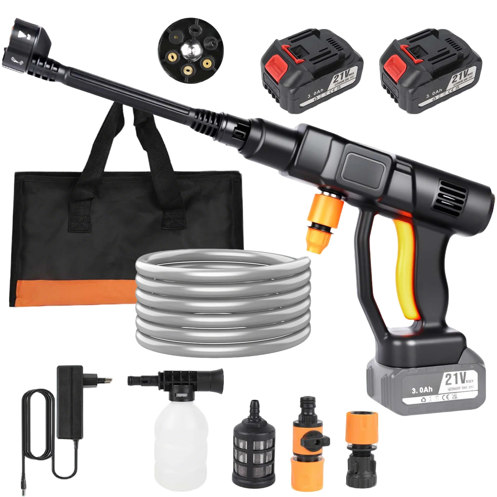Nettoyeur haute pression sans fil 6 en 1, 60 bars, pistolet à eau pour voiture, 21V, machine de nettoyage pour la maison et le jardin, pistolet pour batterie Makita