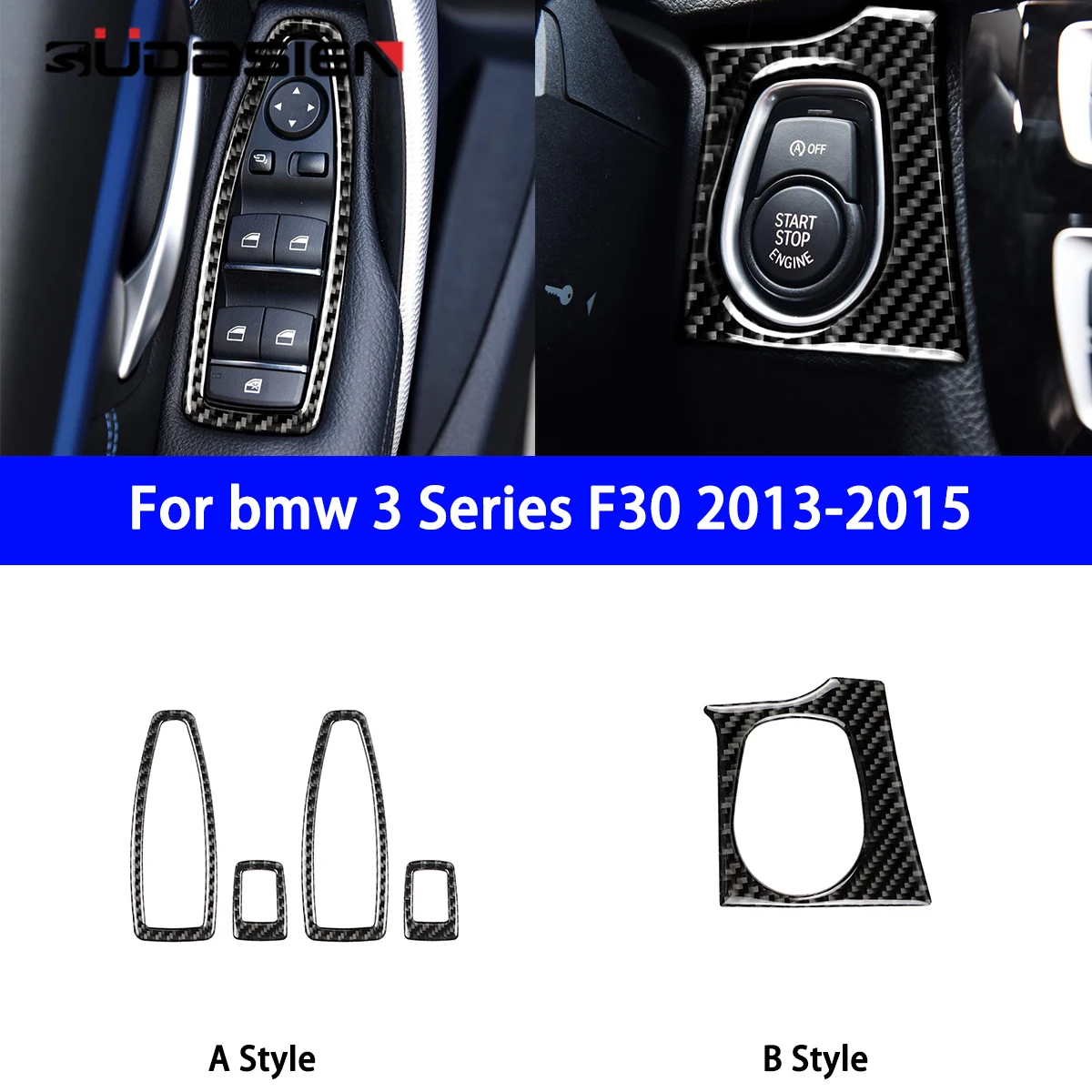 For Carbon Fiber Modification of Window Buttons and Keyhole Panel Decorative Stickers for BMW 3 Series F30 2013-2015 Models.