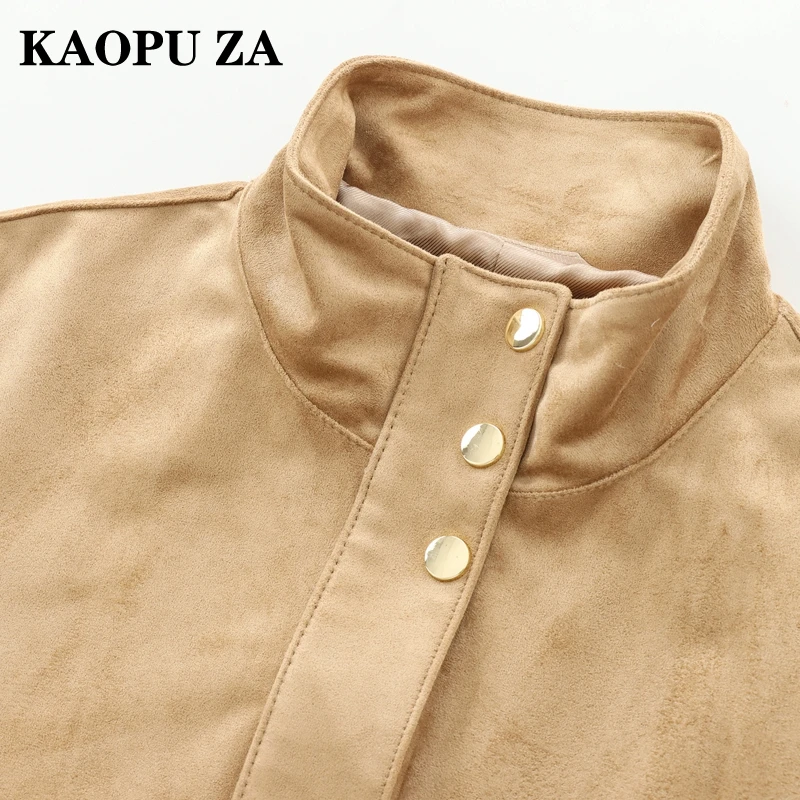 KAOPU ZA 2024 New Autumn Ladies Fashion Real Suede Jacket with Button Retro Slimming Leather Coat Streetwear Style