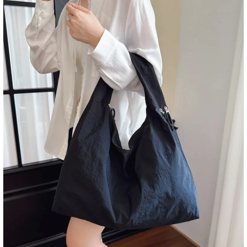 حقيبة قماش أصلية خفيفة للغاية حقيبة يد نسائية يابانية Sle سعة كبيرة مطوية لون نقي حقيبة يد للطالب