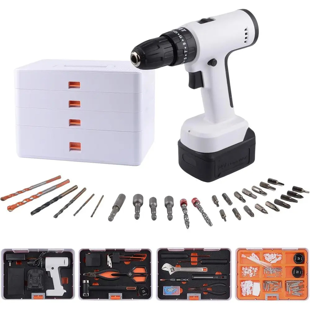

24V Power Cordless Drill Hand Repair Tool Set, 589 Piece 4 Drawer Chest, Suitable for Work, Home, DIY