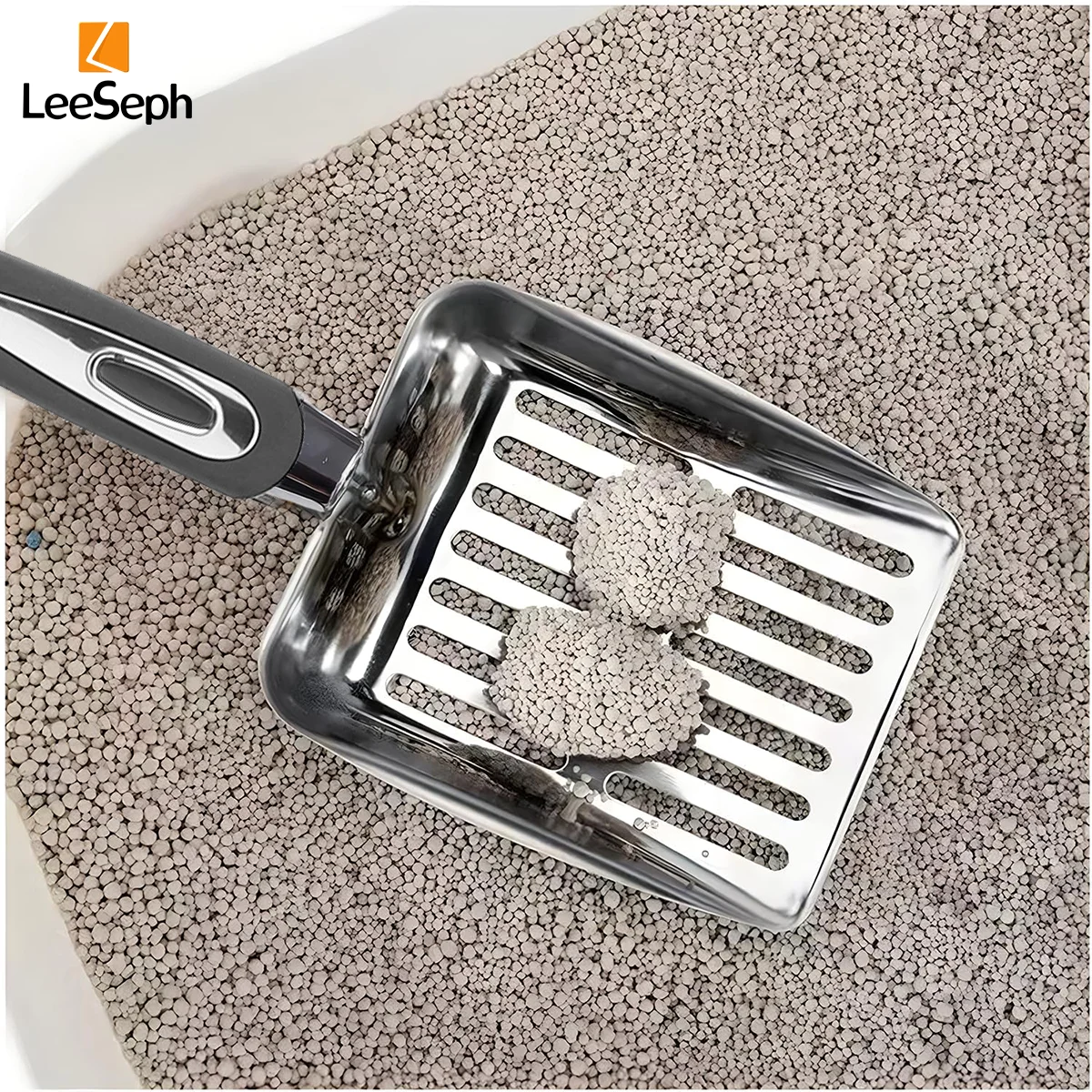 Leeseph Cat Litter Scoop, Stainless Steel Sifter, Kitty Metal Scooper, Deep Shovel, Long Handle, Poop Sifting, for Litter Box