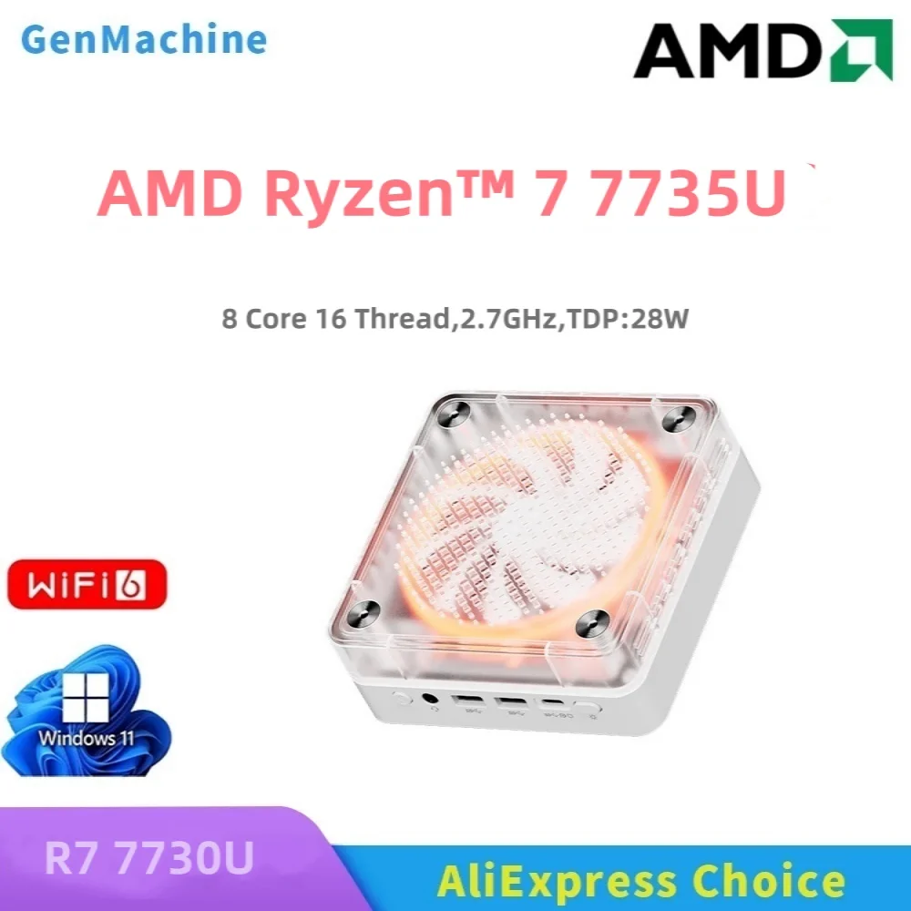GenMachine AMD Ryzen ™   7 7735U Windows 11 Ryzen MINI PC 8 Core 16 Thread 2.7 جيجا هرتز TDP 28W WIFI6 لتقوم بها بنفسك كمبيوتر الألعاب