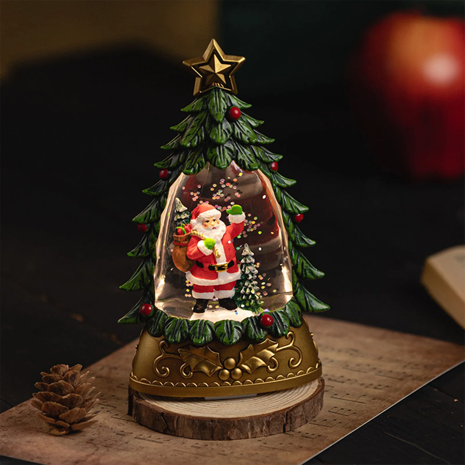 Snow Globe albero di natale Figurine babbo natale decorazioni Glitter lanterna per regalo di natale e capodanno