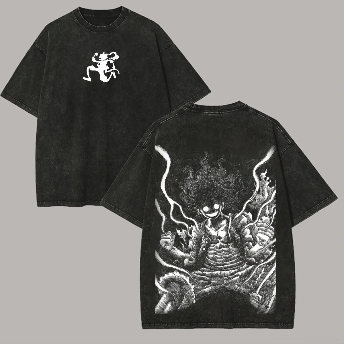 2026 Anime ONE PIECE Anime Nika Luffy Printed T-shirt Men's and Women's Washed T-shirt High Quality Vintage Cotton T-shirt Tops