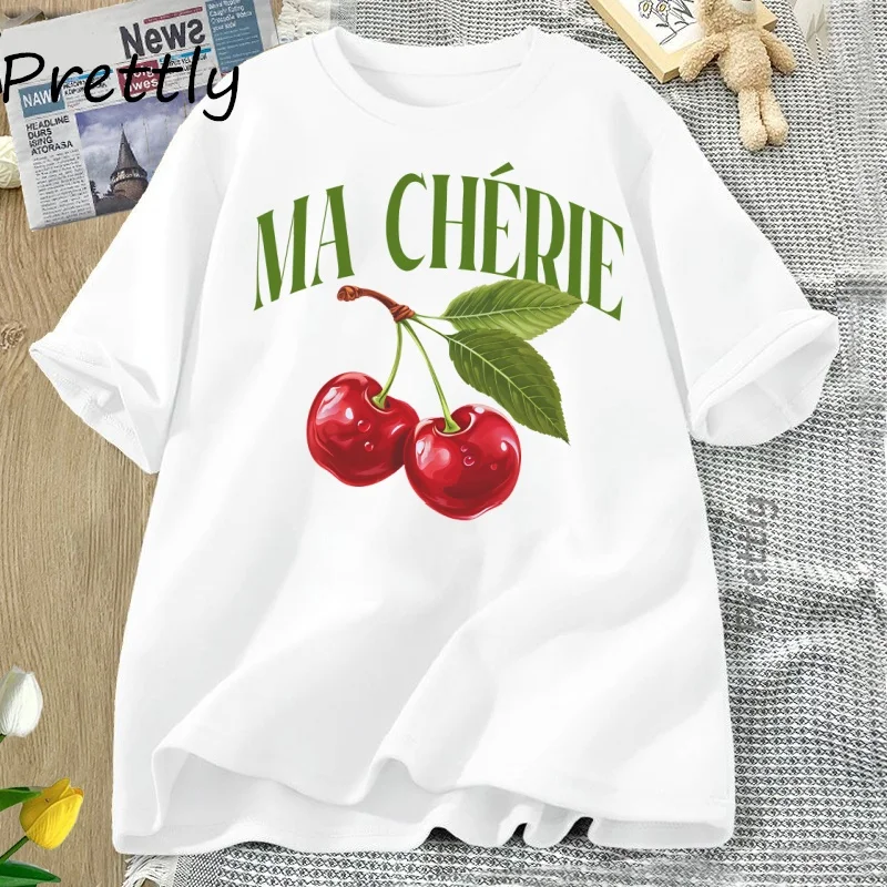 

Cherries T Shirt Cherry Coquette T-shirt Y2K Cherries Tee Cute Summer Fruit Tshirt Casual Cotton Short Sleeve Woman Clothing