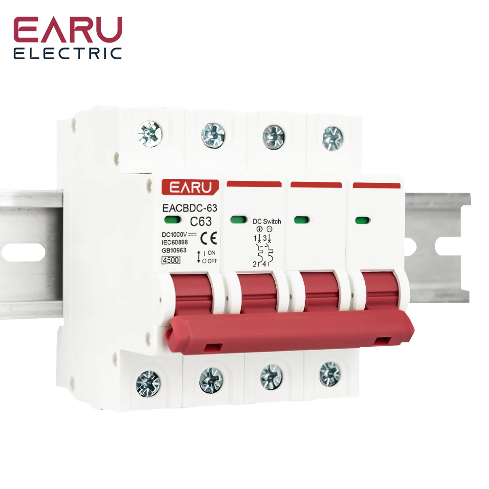 DC 1000V 1P 2P 3P 4P Mini disyuntor Solar protección contra sobrecarga Switch6A ~ 63A/80A 100A 125A MCB para sistema fotovoltaico PV