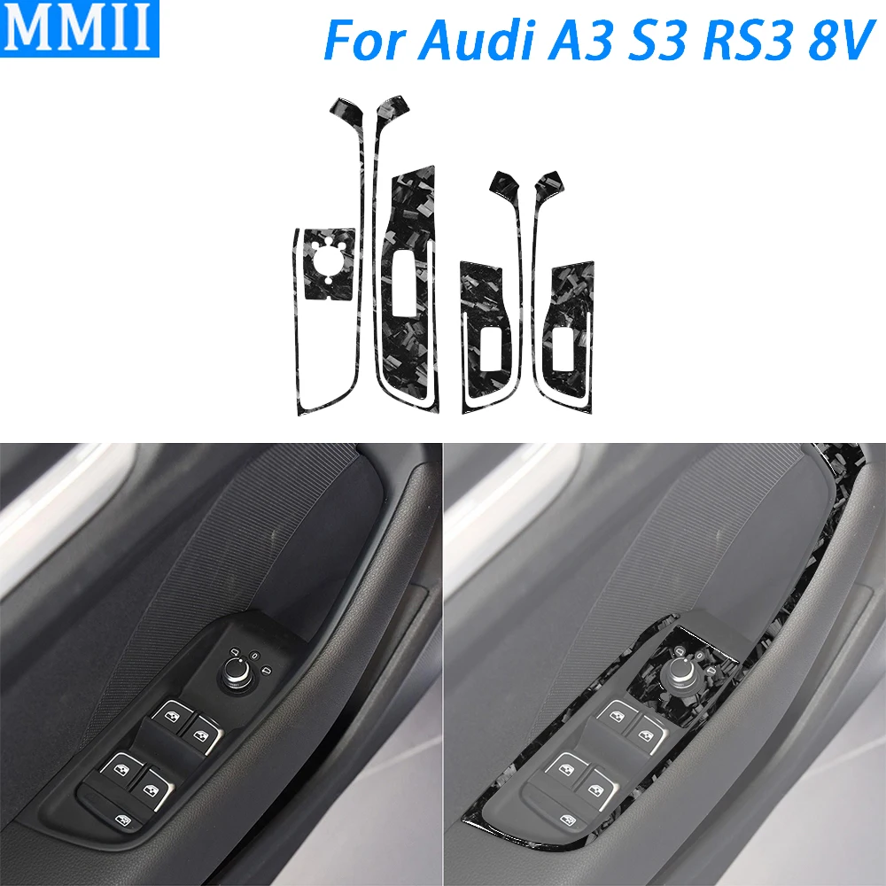 For Audi A3 S3 RS3 8V 2013-2019 Forged Carbon Fiber Window Lift Switch Panel Cover Decorative Car Interior Accessories Sticker