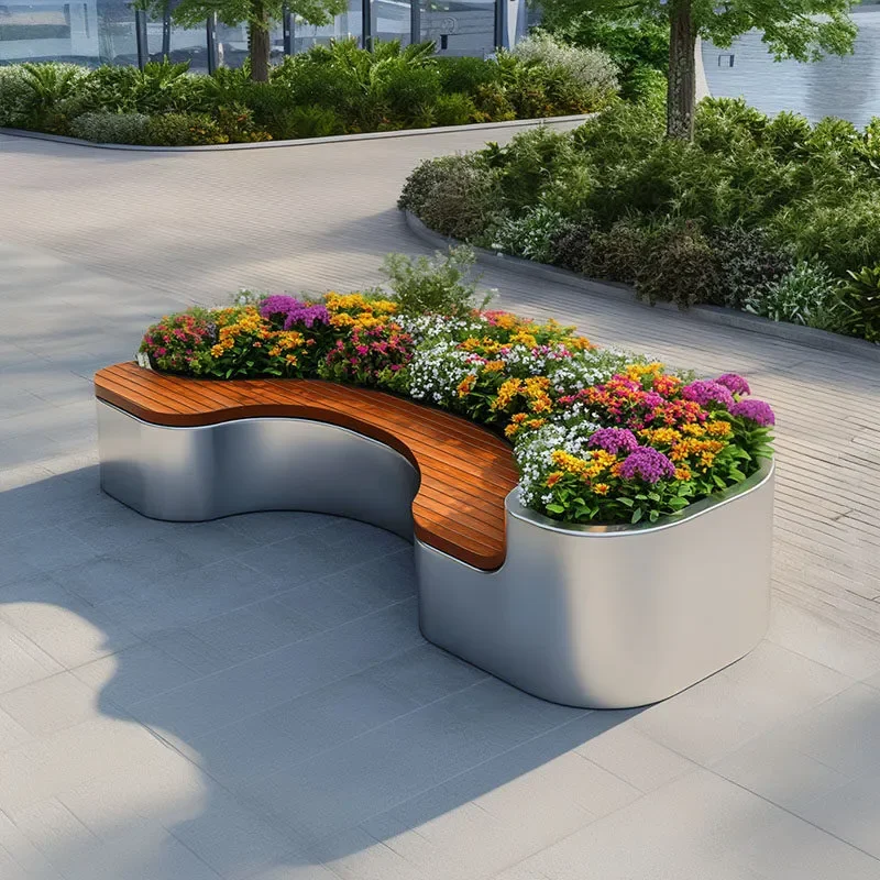 For Outdoor Commercial Street Municipal Park Courtyard Pedestrian Street Preservative Wood Flower Box Combination Seat