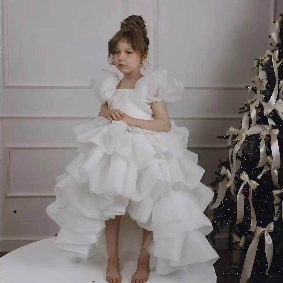 

Платья принцессы для девочек, белое платье в стиле короткого спереди и длинной спины, вечерние платья с цветочным узором для девочек на свадьбу, выпускной, выпускной, на заказ