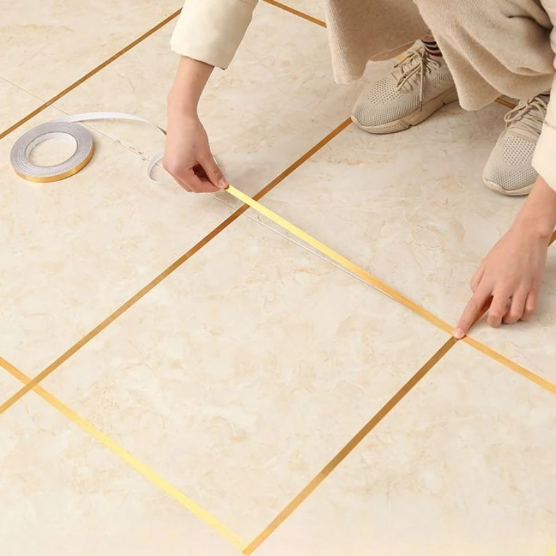 

Beautiful Seam Tile Sticker Waterproof Wear-resistant Living Room Floor Tile Gold Foil Sticker Wall Ground Decorative Edge Strip