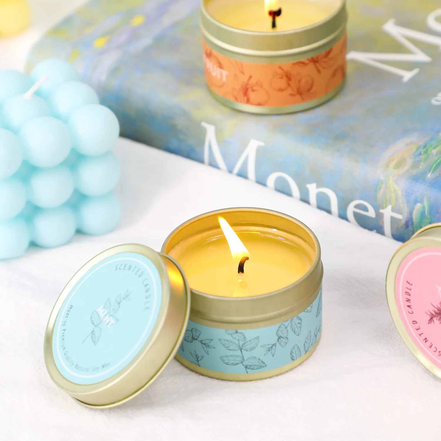 Smokeless Scented Aromatic Candles Creative Travel Tin Natural Soy Wax Scented Candles Wedding Decorative Candle Guest Gifts Box