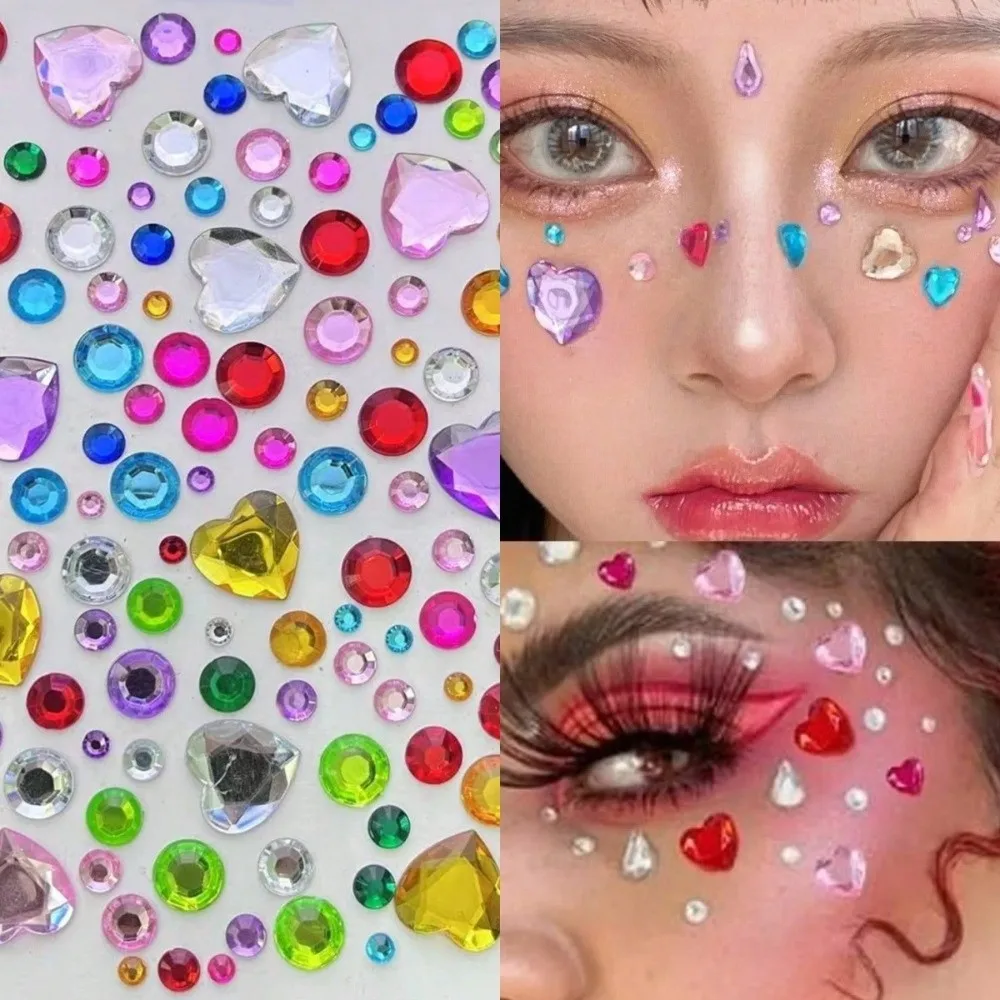 12 Sheets with Adhesive Backing Bedazzling Sticker Random Color Acrylic Face Eye Jewels Sticker Y2K Makeup Crystal Gem Sticker