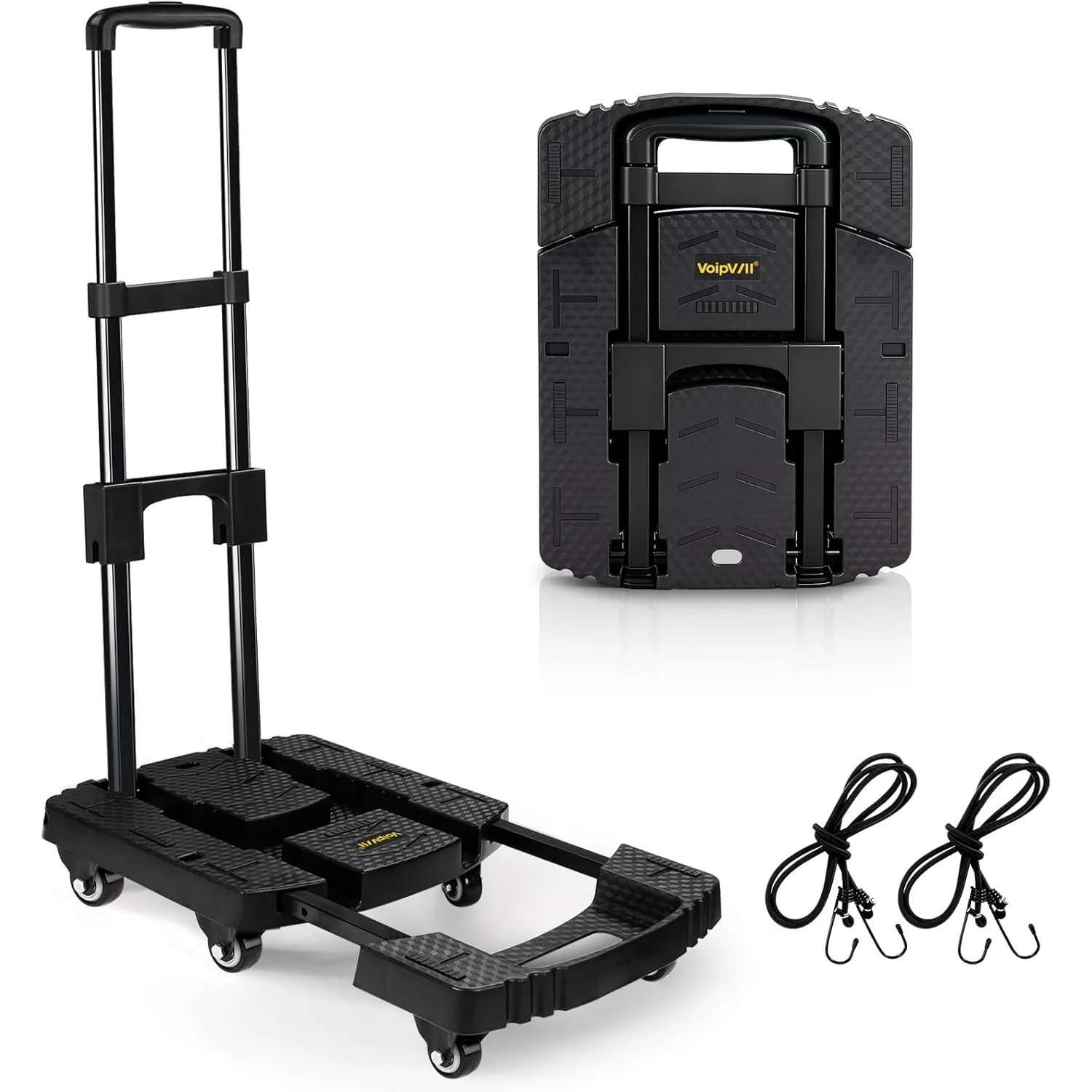 

Folding Hand Truck 500lbs, Heavy Duty Dolly Cart with 6 Wheels and Elastic Ropes for Easy Moving