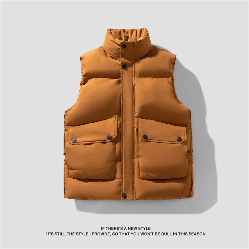 

Теплая повседневная мужская хлопковая жилетка с воротником-стойкой для зимних видов спорта, простая, с подплечниками