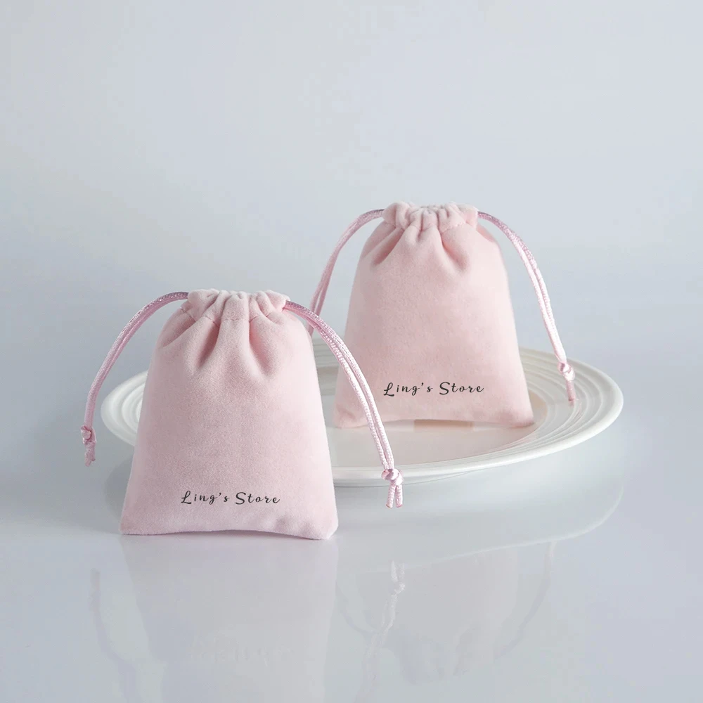 50Pcs Custom Logo Jewelry Packaging Pouch Velvet Drawstring Gift Bag for Wedding Party Decoration Eyelash Cosmetic Storage Sack