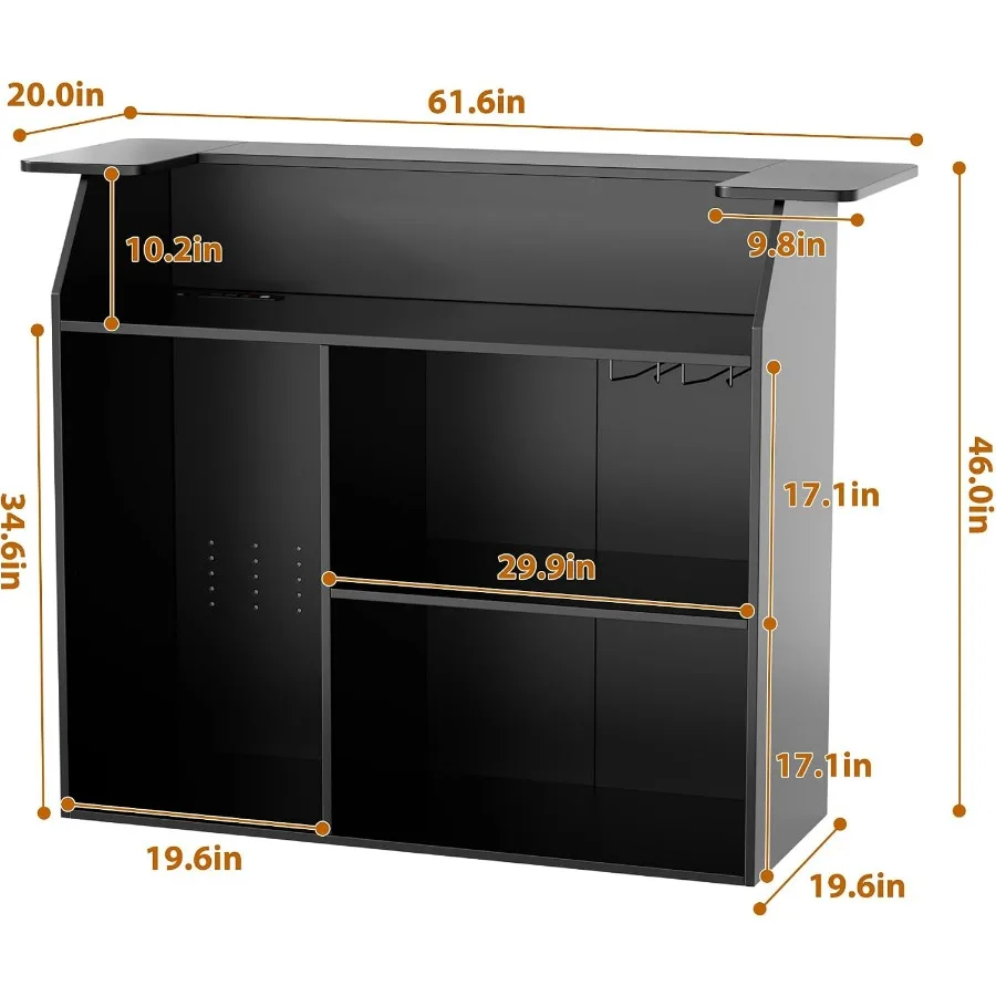 Home Bar Unit with Wine Glass Holder, 3 Tier Liquor Bar Cabinet Pub Table, Wine Bar Cabinet with Mini Fridge Space for Dining R