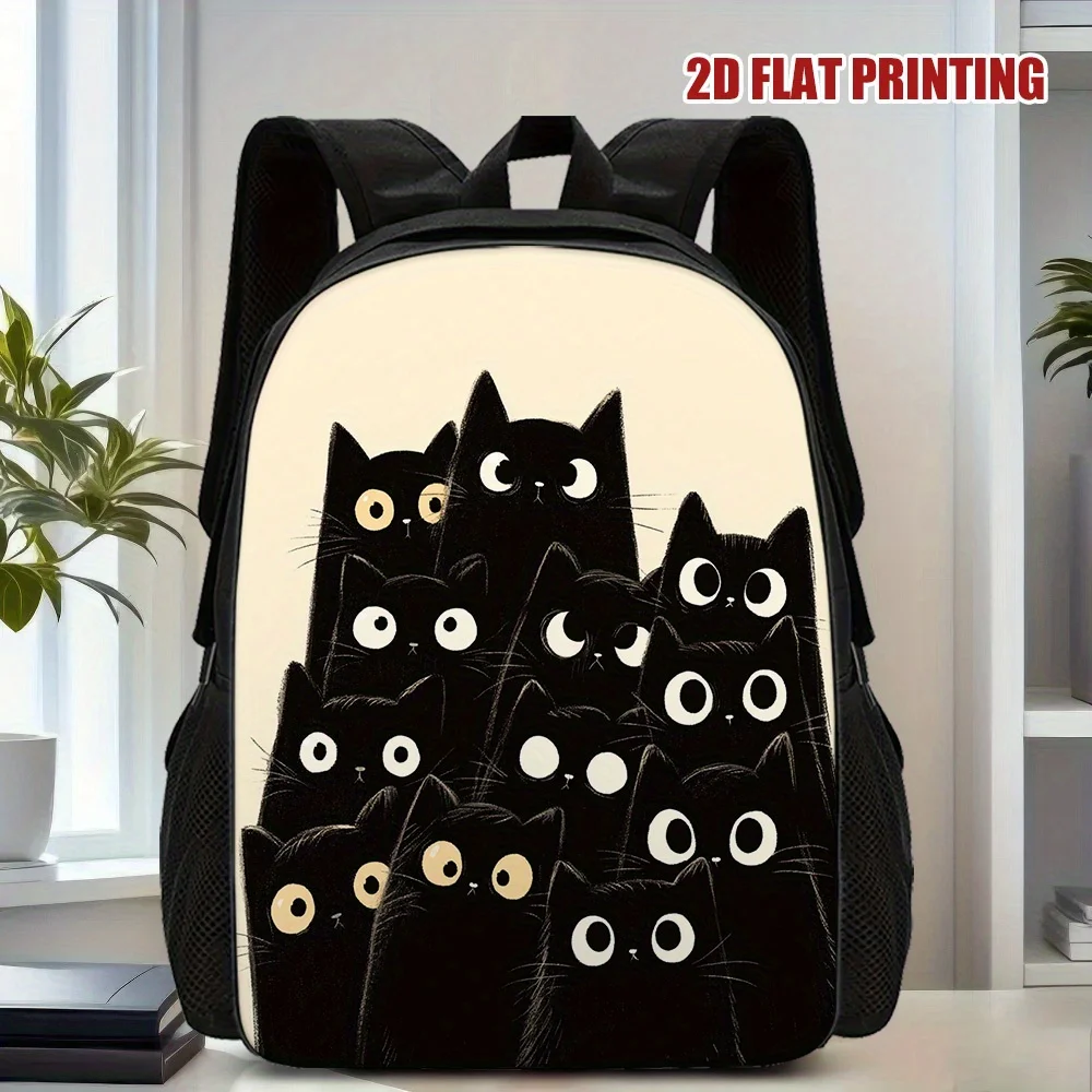 

2D flat, 1 pc of curious cat clothing printed lightweight student backpack, large capacity travel bag with adjustable shoulder
