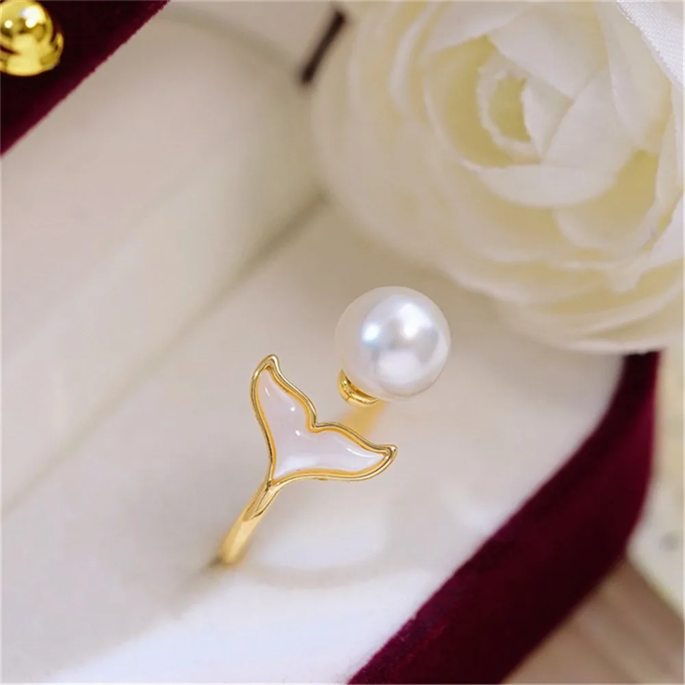 DIY Pearl Accessories 18K Bag Gold Copper Thick Gold Plated Classic Fashion Shell Fishtail Opening Ring Work in Progress