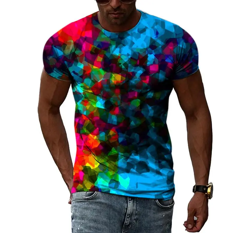 Summer Fashion Creative Abstract Graphic T Shirts For Men Casual 3D Print Hip Hop Harajuku Personality Round Neck Short Sleeve