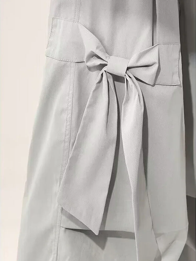 

Y2k Серые брюки-карго с бантом, женские брюки с высокой талией, японская уличная одежда, повседневные винтажные свободные брюки женского дизайна, новые широкие брюки