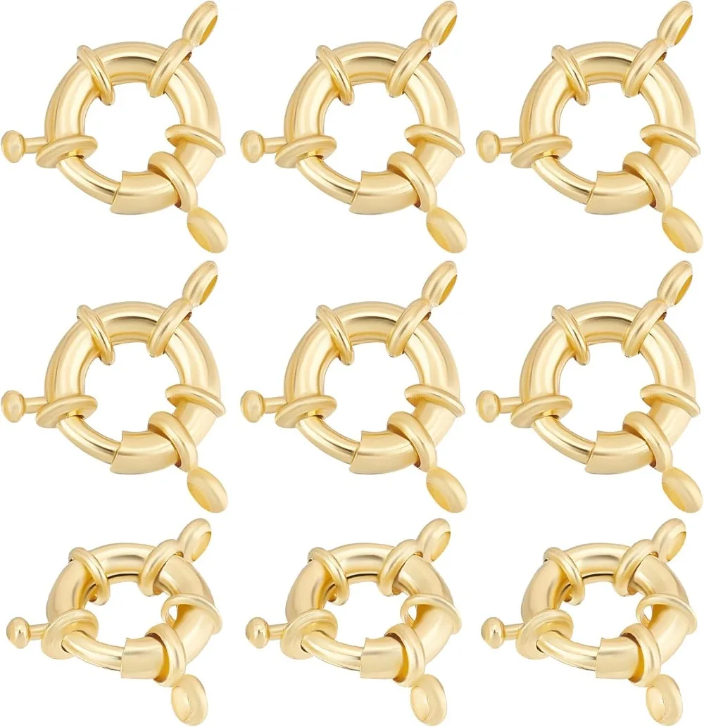 10Pcs Spring Ring Clasps 18K Gold Plated Closed Ring Clasps with 2 Holes 13mm in Diameter for DIY Jewelry Making making kit