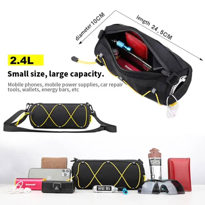 Cylinder Head Bag Horizontal Zipper 2.4l Portable Large-capacity Riding Equipment Bike Front Beam Bag Front Elastic Strap