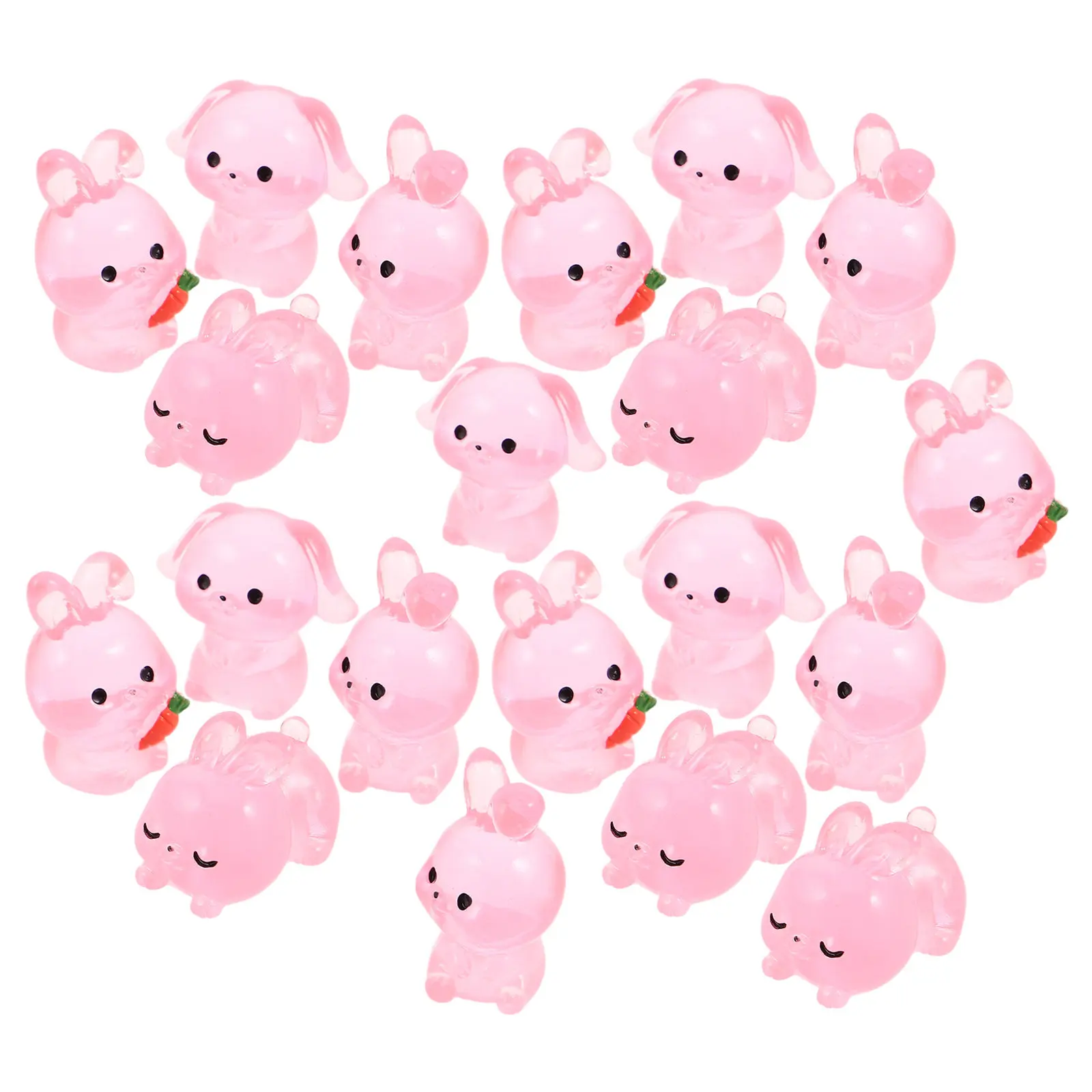 

20Pcs Night Glow Resin Bunny Miniatures Cartoon Easter Rabbit Figures Desk Decor Small Luminous Rabbit Statues Glow in The Dark