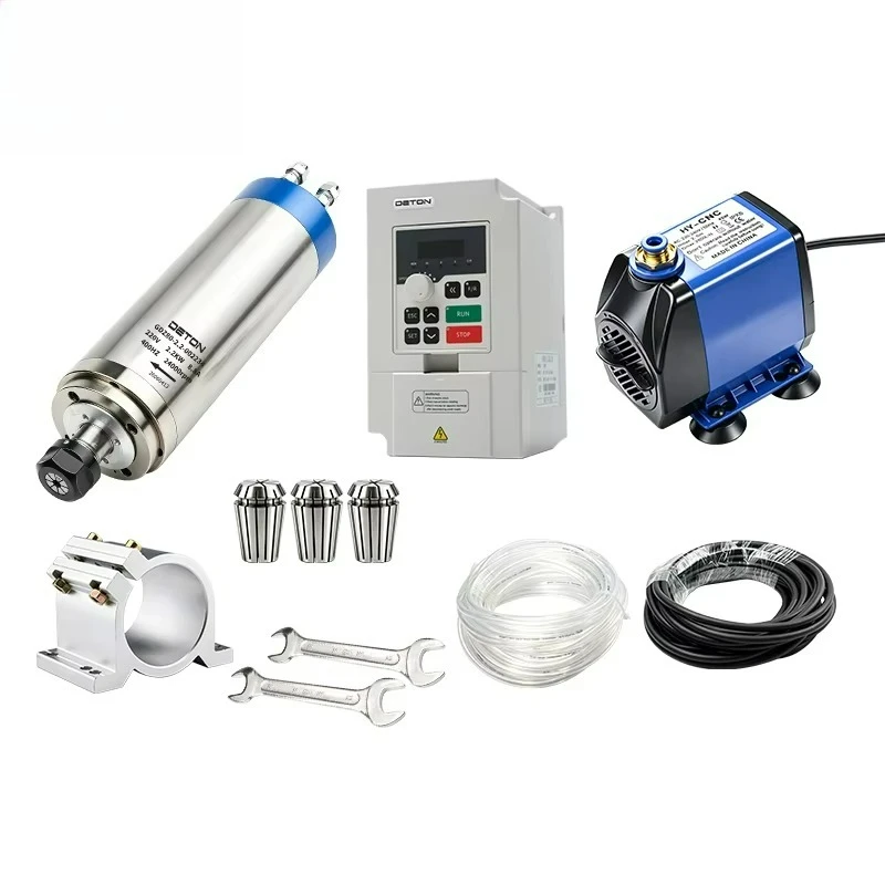 Water Jacketed Spindle 2.2kW 4 Bearing with Pump Clamp Component for CNC Router Carving Equipment