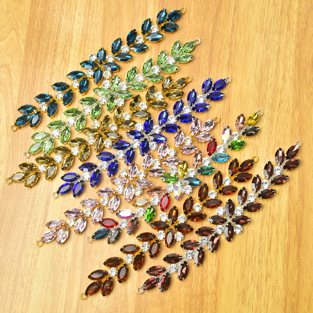 Horse Eye Rhinestone Wheat Shape Flower Chain Crystal Four-leaf clover Trim Applique Sew On Shoes Wedding Necklace Decoration