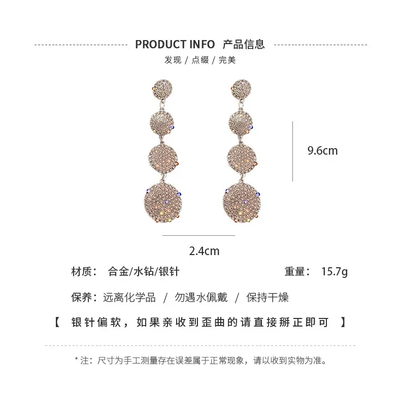 925 Silver needles geometric circle long earrings