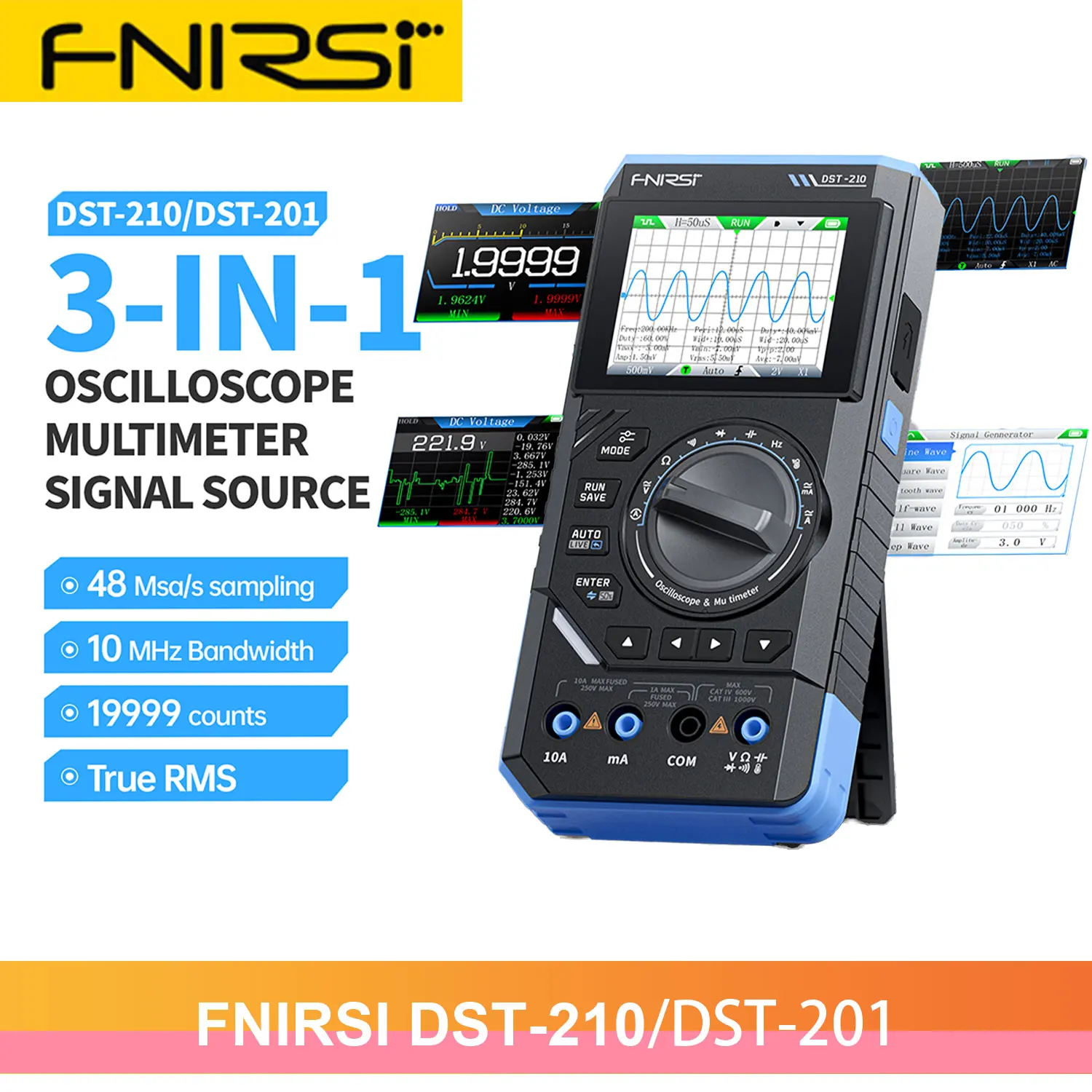 FNIRSI DST-210 and DST-210 3IN1 Digital Multimeter Oscilloscope Signal Source 19999 Counts 10MHz/1MHz Portable Electrician Tools image 2