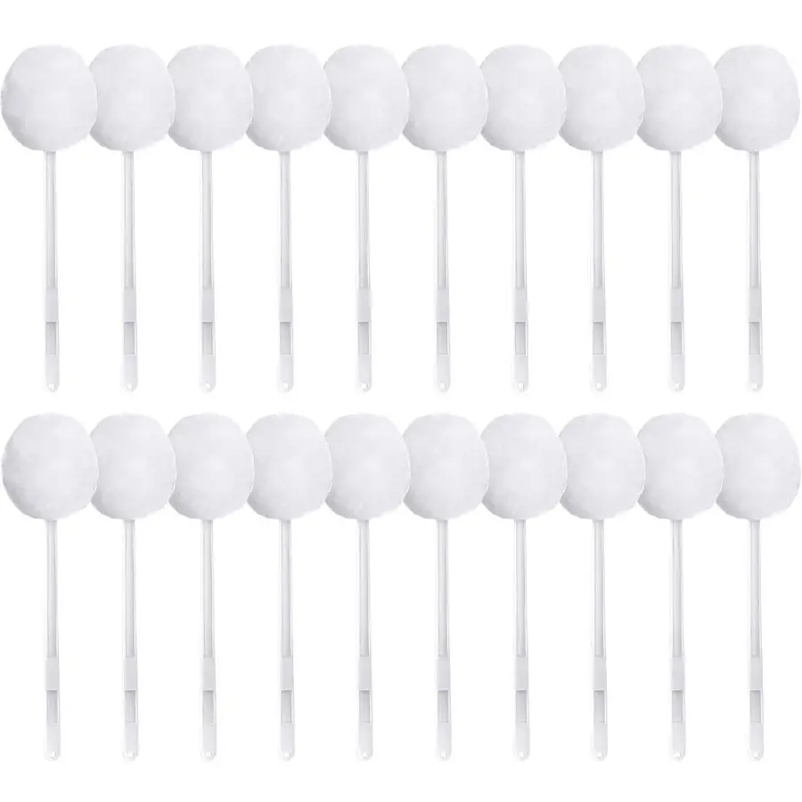 

20 Pack Toilet Bowl Brush with Long Plastic Handle Disposable White Soft Swab Toilet Bowl Cleaners Mop with Silk Cotton Brush fo