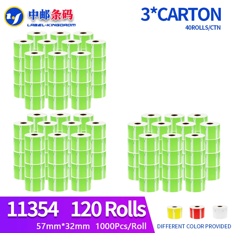 120 Rolls Dymo Compatible Green 11354 Label 57mm*32mm 1000Pcs  for LabelWriter 400 450 450Turbo Printer Seiko SLP 440 450