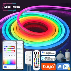 TUYA Neon LED Strip Lights 12/24V 84leds/M Silicone Neon Rope Light con Music Sync RGBIC Dreamcolor Chasing Strip Tape for Room