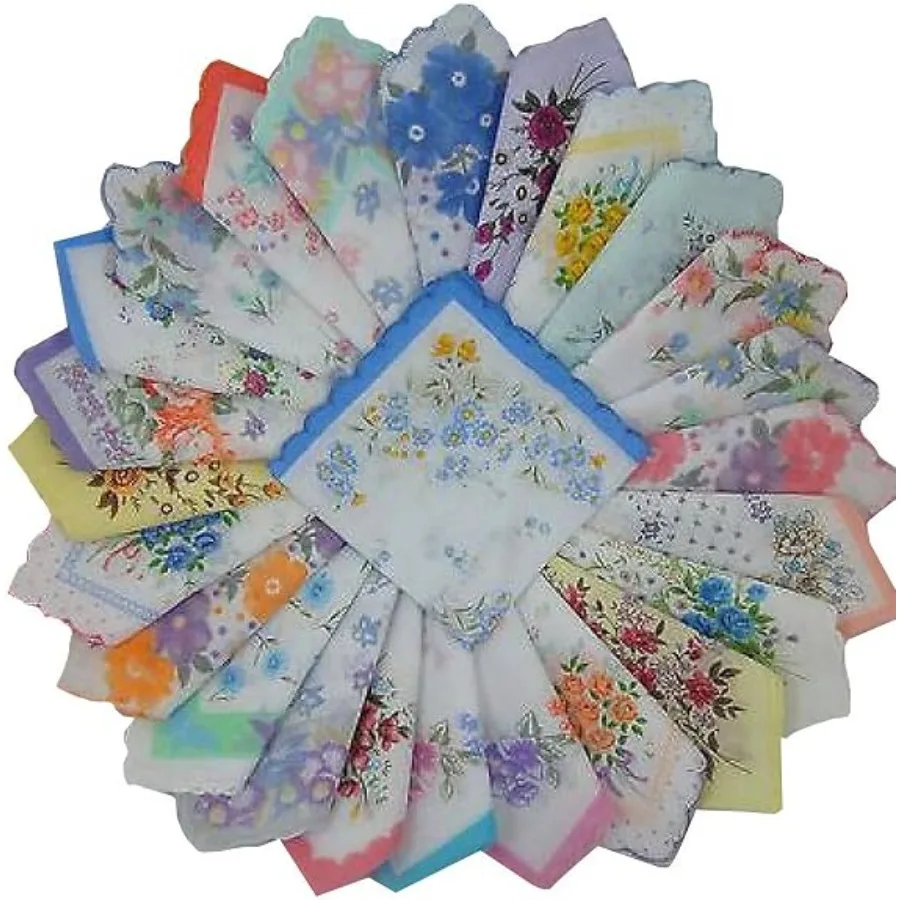 

Womens Colorful Ladies Hankies 100% Cotton Handkerchief Wendding Hanky, 20pcs, Floral