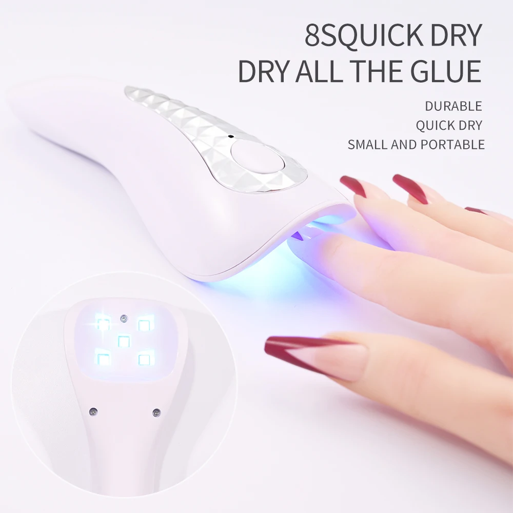 Mini lámpara UV LED para uñas, luz UV recargable para uñas, portátil, Gel de pegamento de diamantes de imitación, lámpara Led, secador de uñas de Gel de curado Flash