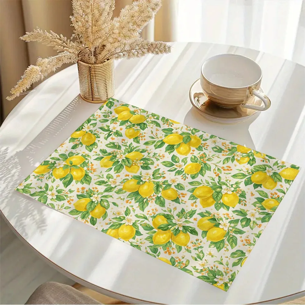 Retro Botanical Table Mats Style Fresh Yellow Lemon Slice Flower Branch Butterfly Pattern Placemat for Home Dinner Table Decor