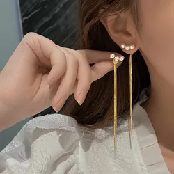2023 New Gold Color Long Pearl Tassel Dangle Earrings for Women Wedding Drop Earring Fashion Jewelry Gifts