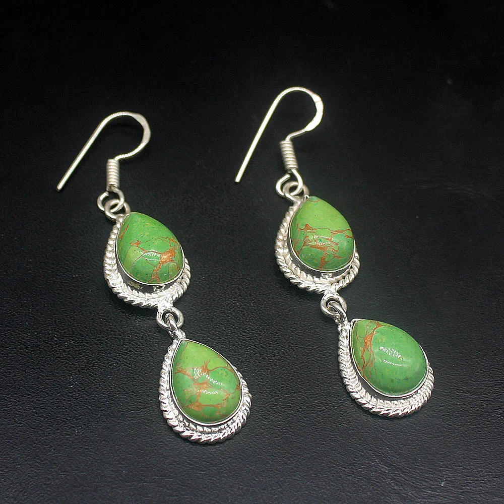 

Gemstonefactory Big Promotion Unique 925 Silver Lovely Green Turquoise Women Ladies Jewelry Gifts Dangle Drop Earrings 20215325